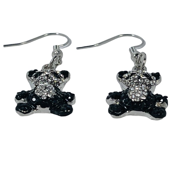 Black & silver sparkly panda charms with rhinestones earrings NEW - Picture 5 of 7